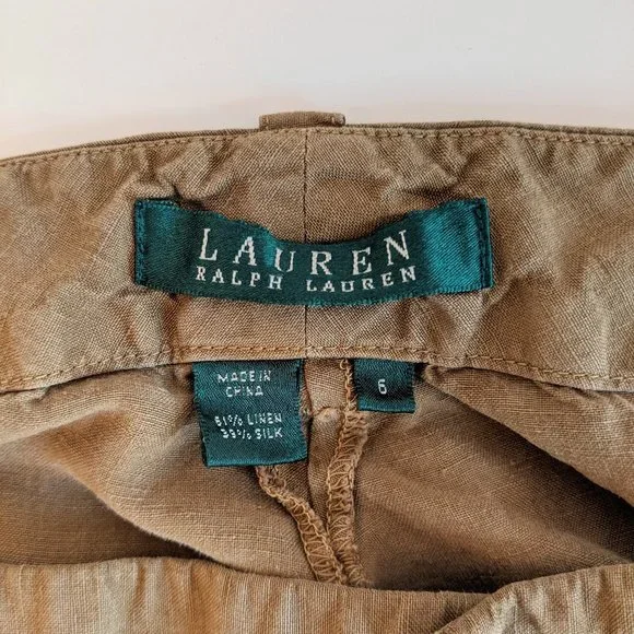 Lauren Ralph Lauren Costal Grandma Silk Linen Blend Tan Pants 6 - Picture 3 of 4